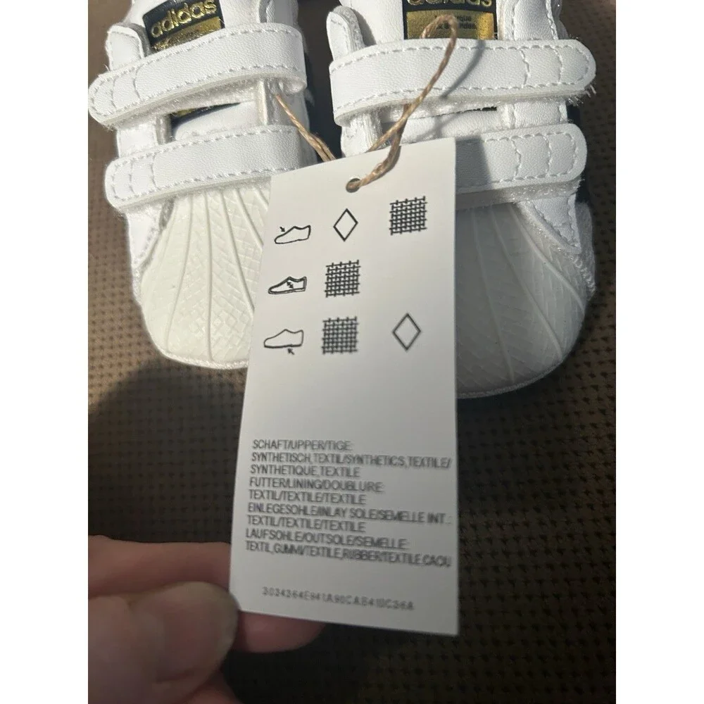 Adidas Superstar Shoes Infant Size 1 Crib 1K Baby White & Gold Logo Sneaker